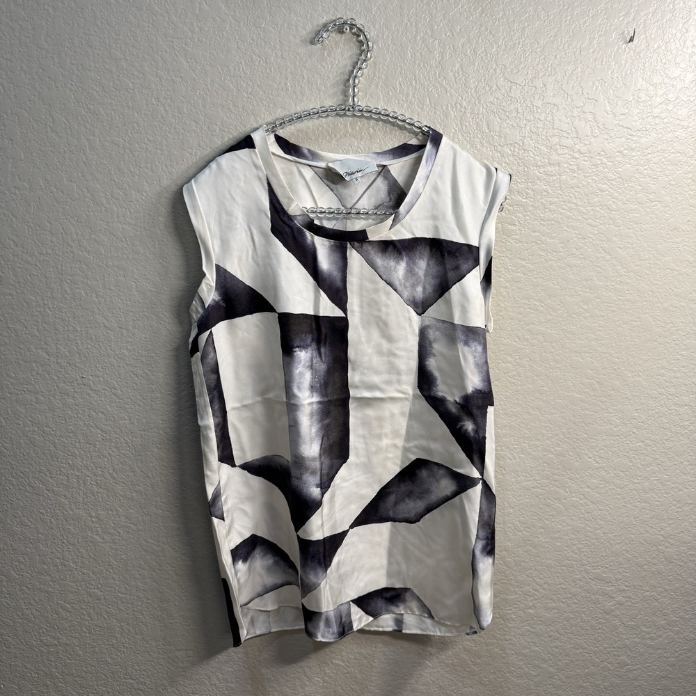 3.1 Phillip Lim Womens Sz 0 Abstract‎ Print Silk Top White Timeless Quiet Luxury